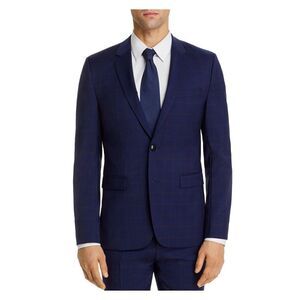 HUGO BOSS Mens Blue Single Breasted Multi-Check Extra Slim Fit Blazer Jacket 46R